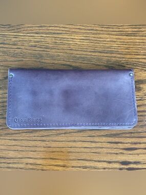 QisaBags Handmade Leather Long Wallet Brown Bifold Checkbook Wallet Organizer